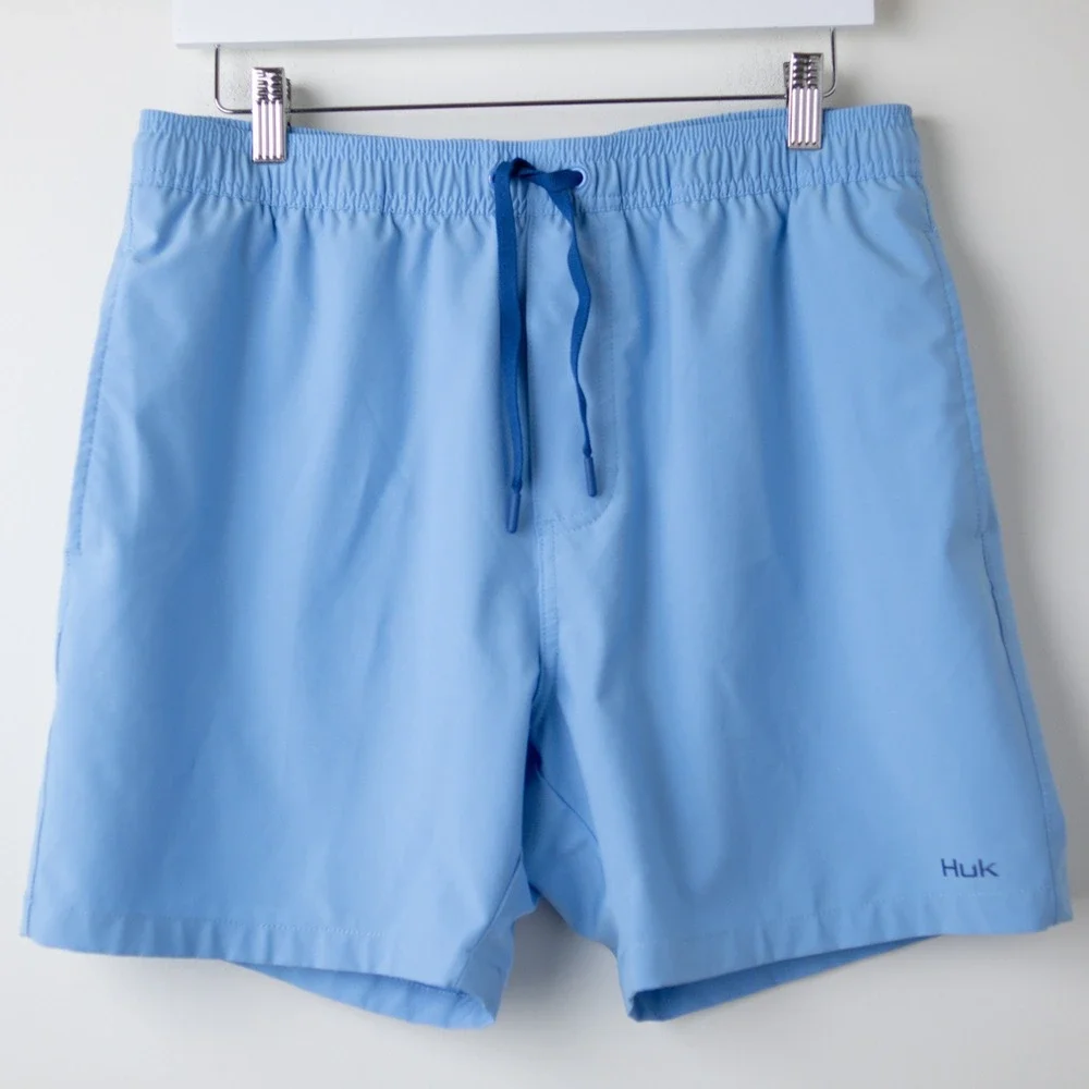 Huk Pursuit Volley Swim Shorts Mens Large Marolina Blue Lined Quick Dry Trunks